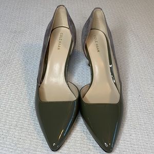 Cole Haan Pumps Paten Leather and Suede in Forest Green & Grey 8 Fits 7.5